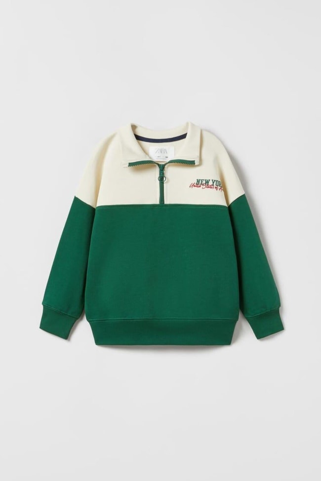 Erkek Çocuk Blok Renkli Yeşil Krem Polo Yaka Sweatshirt Eşofman Alt-Üst Takım