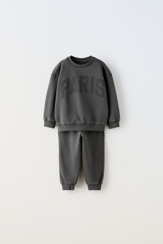 Erkek Çocuk Gri Paris Pamuklu Sweatshirt Jogger Eşofman Alt-Üst Takım
