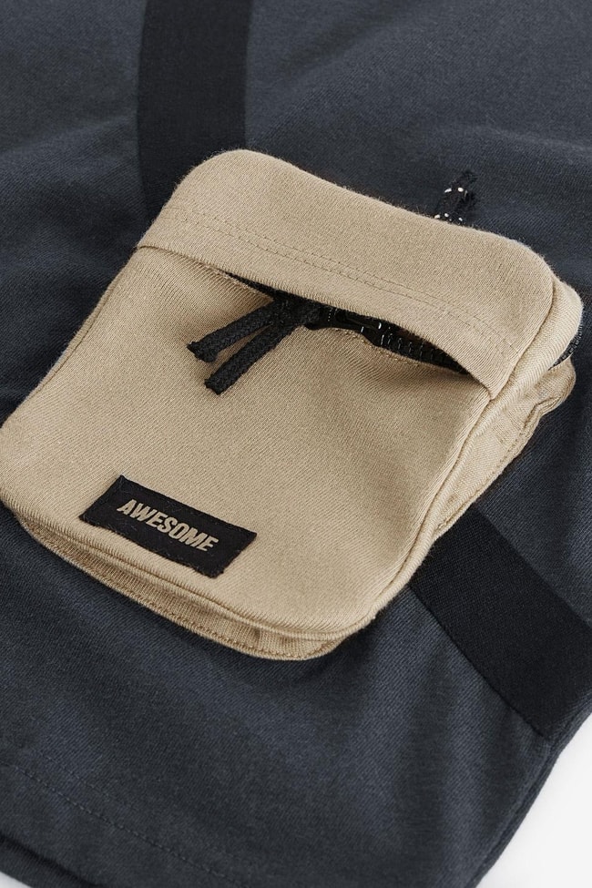 Erkek Çocuk Kahverengi Basic Pamuklu T-shirt Cepli Şort Alt-Üst Çantalı Takım