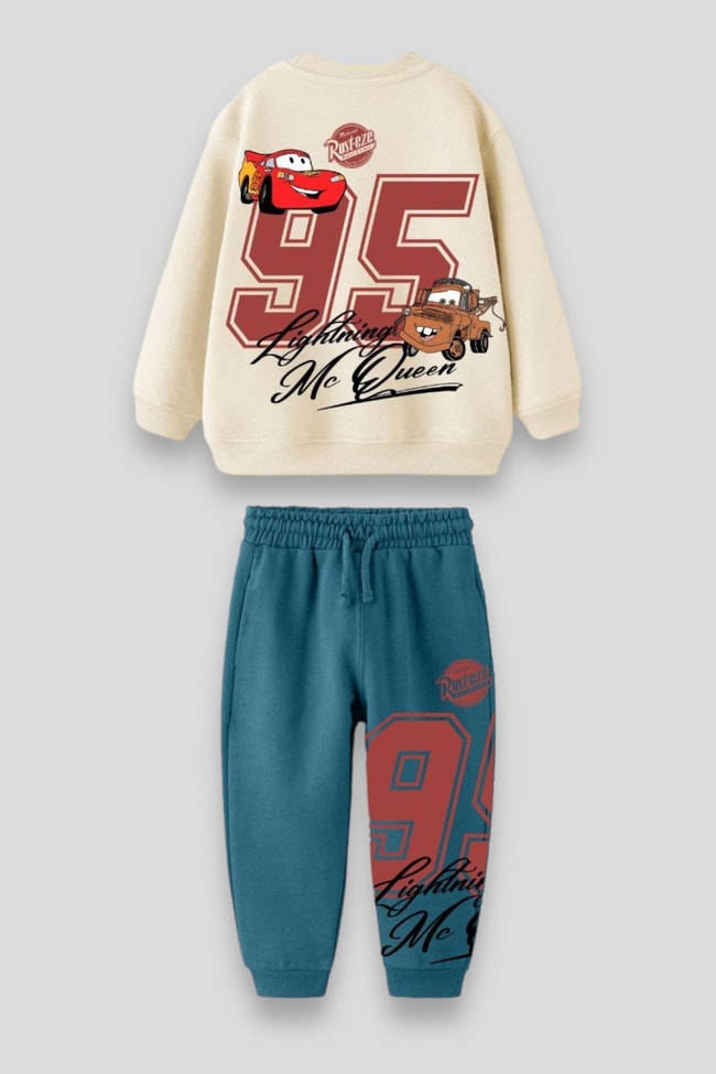Erkek Çocuk Kışlık Cars Desenli Pamuklu Sweatshirt Eşofman Alt-Üst Takım