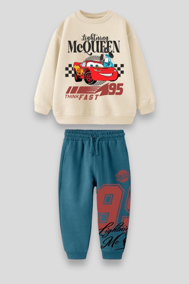 Erkek Çocuk Kışlık Cars Desenli Pamuklu Sweatshirt Eşofman Alt-Üst Takım