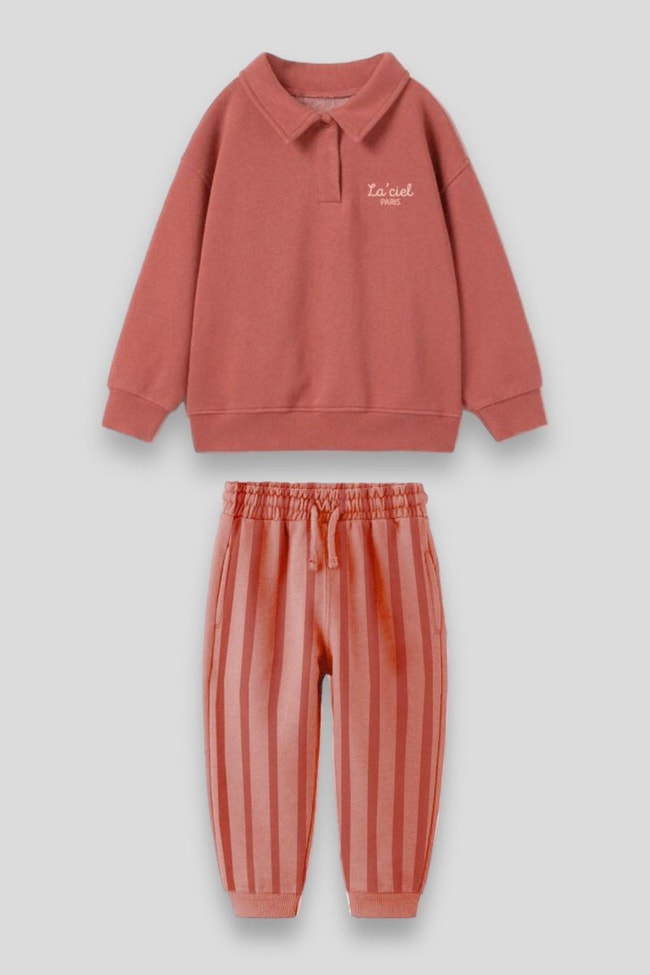 Erkek Çocuk Kışlık Polo Yaka Pamuklu Sweatshirt Eşofman Alt-Üst Takım
