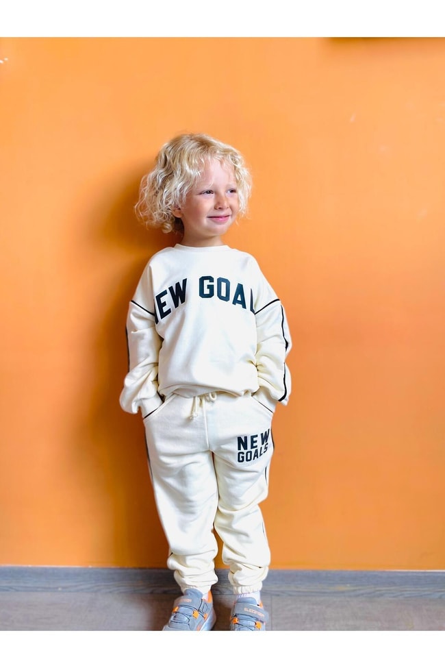 Erkek Çocuk Kışlık Sloganlı Pamuklu Sweatshirt Eşofman Alt-Üst Takım