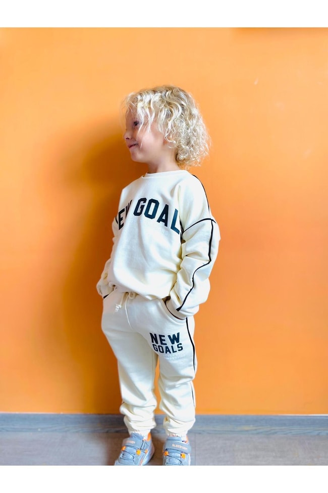 Erkek Çocuk Kışlık Sloganlı Pamuklu Sweatshirt Eşofman Alt-Üst Takım