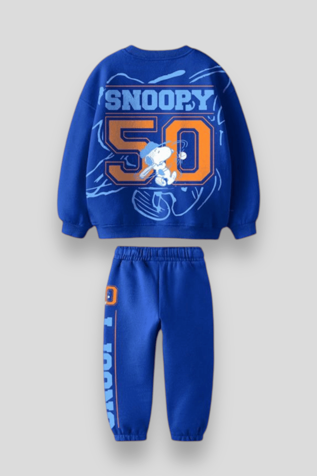 Erkek Çocuk Lacivert Snoopy Desenli Pamuklu Sweatshirt Eşofman Alt-Üst Takım