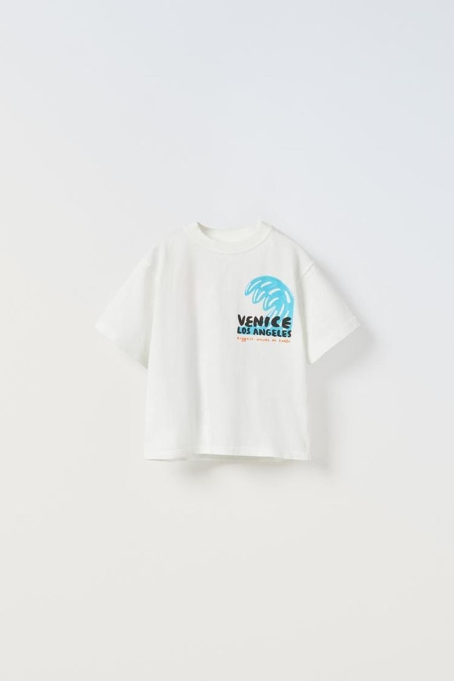 Erkek Çocuk Los Engeles Baskılı Beyaz Pamuklu T-shirt Gofre Pantolon Alt-Üst Takım