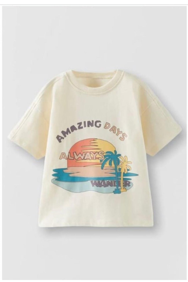 Erkek Çocuk Palmiye Desenli Pamuklu T-shirt Çizgili Bermuda Şort Alt-Üst Takım