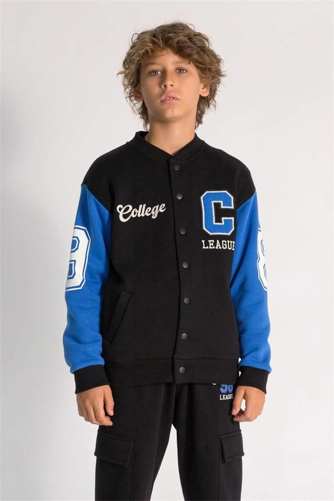 Erkek Çocuk Pamuklu Kışlık 3 İplik Şardonlu Kolej Ceket