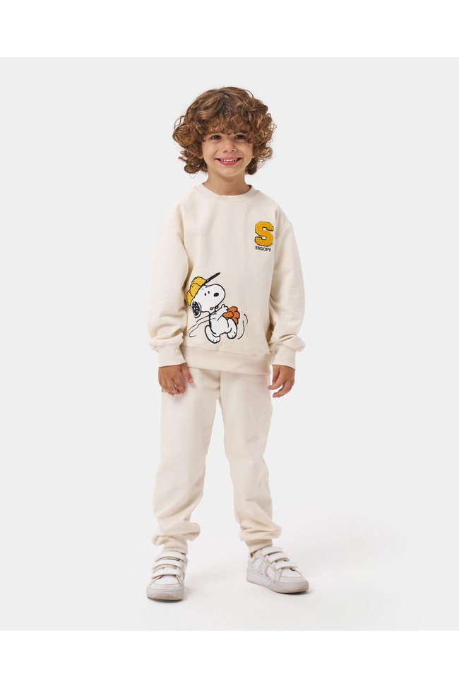 Erkek Çocuk Pamuklu Snoopy Desenli Pamuklu Sweatshirt Eşofman Alt-Üst Takım