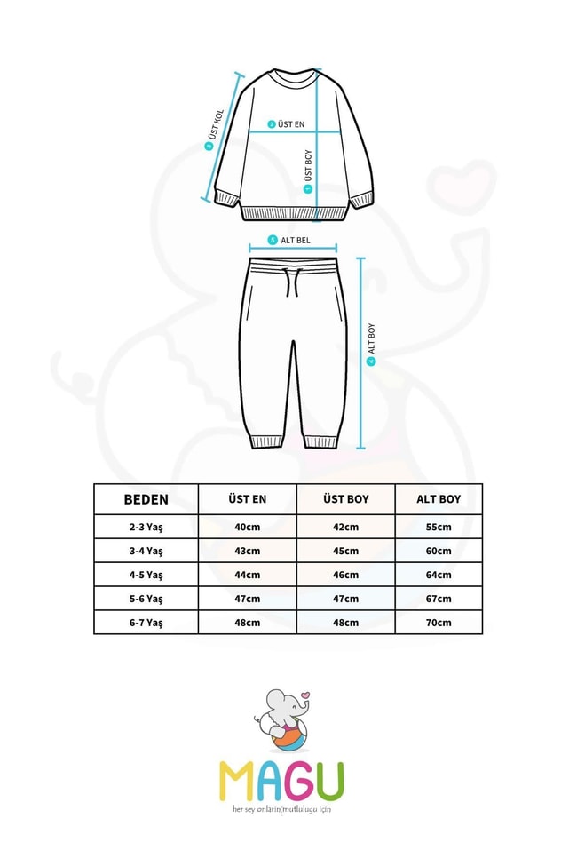 Erkek Çocuk Siyah Desenli Pamuklu Sweatshirt Eşofman Alt-Üst Takım