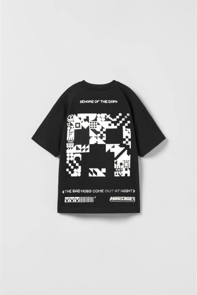 Erkek Çocuk Siyah Minecraft Baskılı T-shirt Eşofman Alt-Üst Takım