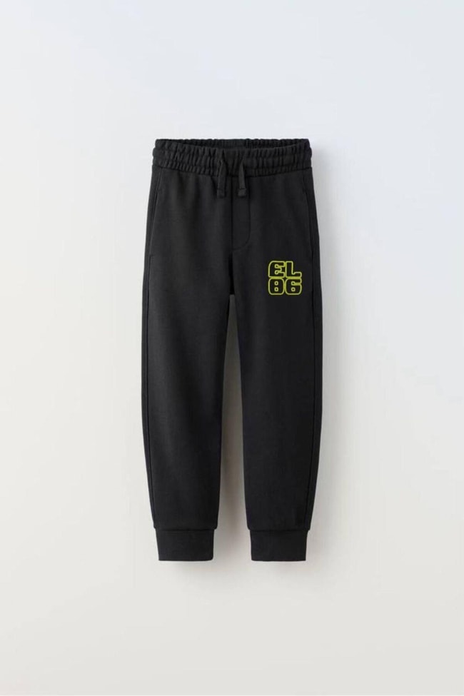 Erkek Çocuk Siyah Slogan Desenli Pamuklu Sweatshirt Eşofman Alt-Üst Takım