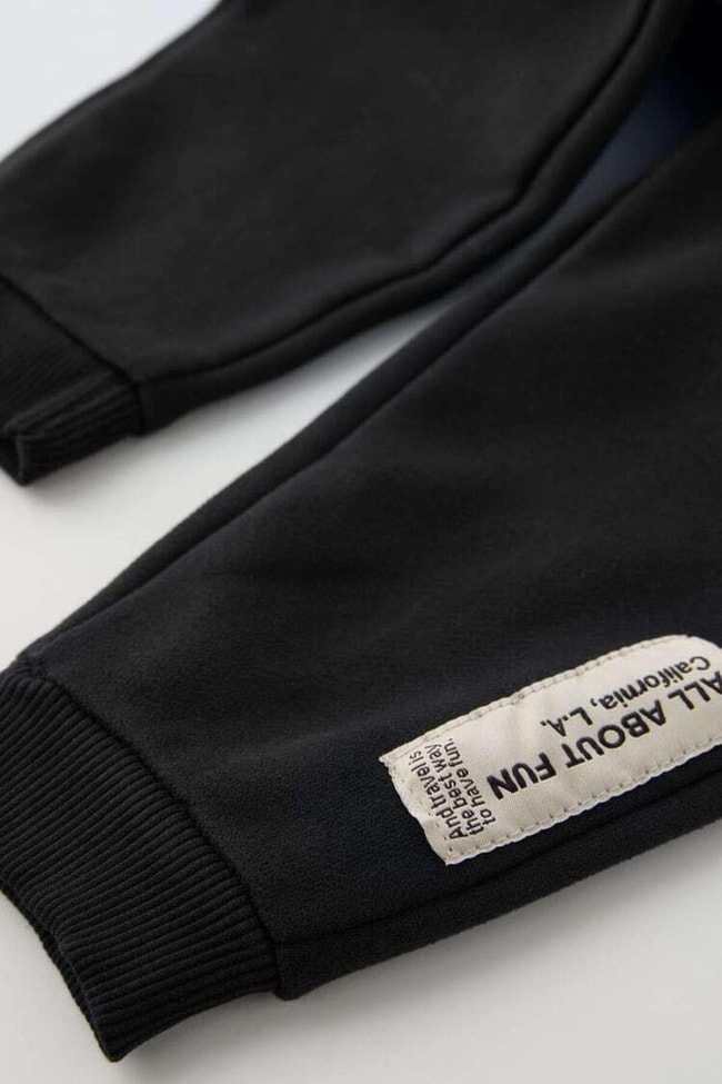 Erkek Çocuk Siyah Sloganlı Pamuklu Sweatshirt Jogger Eşofman Alt-Üst Takım
