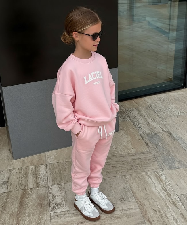 Kız Çocuk Pamuklu Pembe Sweatshirt Eşofman Alt-Üst Takım