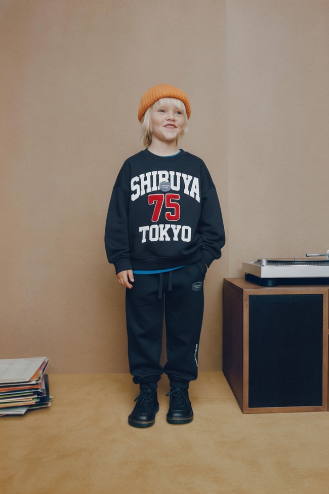 Erkek Çocuk Pamuklu Siyah Shibuya Tokyo Eşofman Takımı - Nakışlı Sweat ve Rahat Kesim Alt