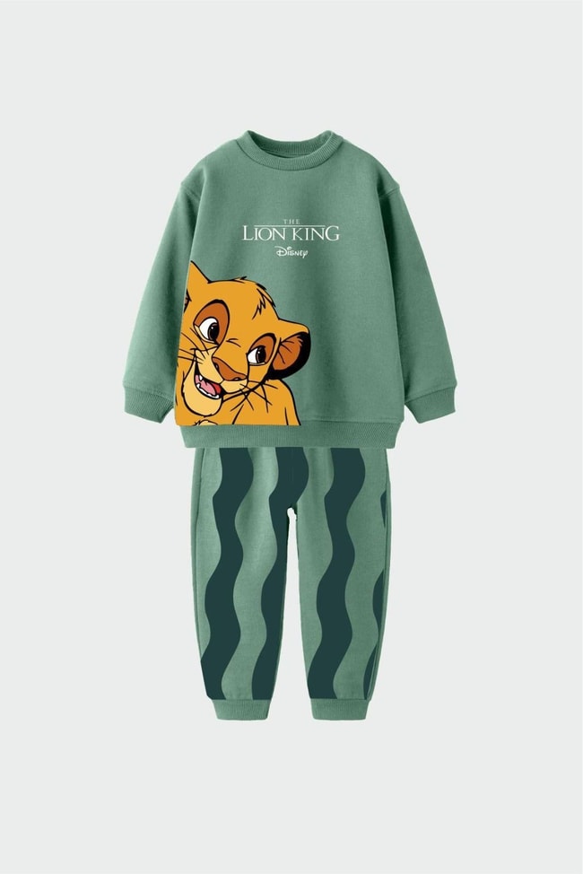  Aslan Kral Desenli Pamuklu Sweatshirt Eşofman Alt-Üst Takım Erkek Çocuk