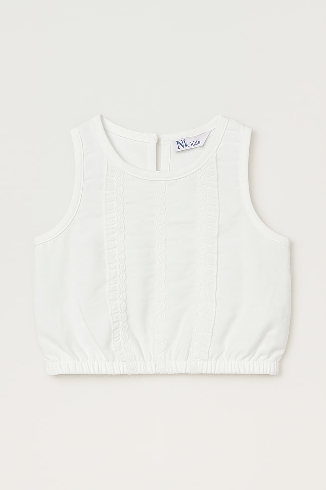 Kız Çocuk Pamuklu Beyaz Dantel Detaylı Crop Bluz