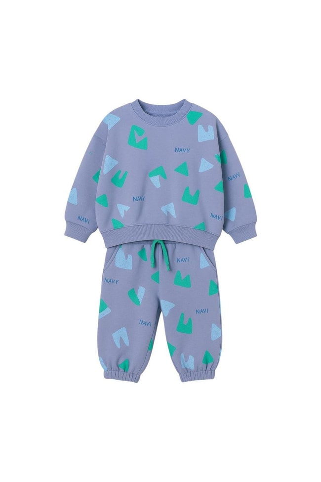 Erkek Çocuk Pamuklu Mavi Renk Desenli Sweatshirt ve Eşofman Alt Takım – Yeşil Turkuaz NAVI Baskılı