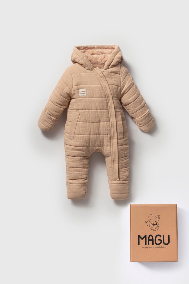 Unisex Bebek Organik Pamuklu Kapitone Tulum - Kapüşonlu
