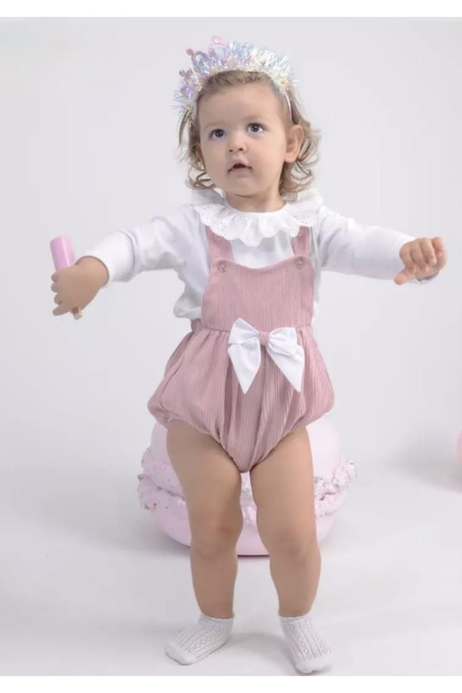 Kız Bebek Kadife Fitilli Fırfırlı Romper