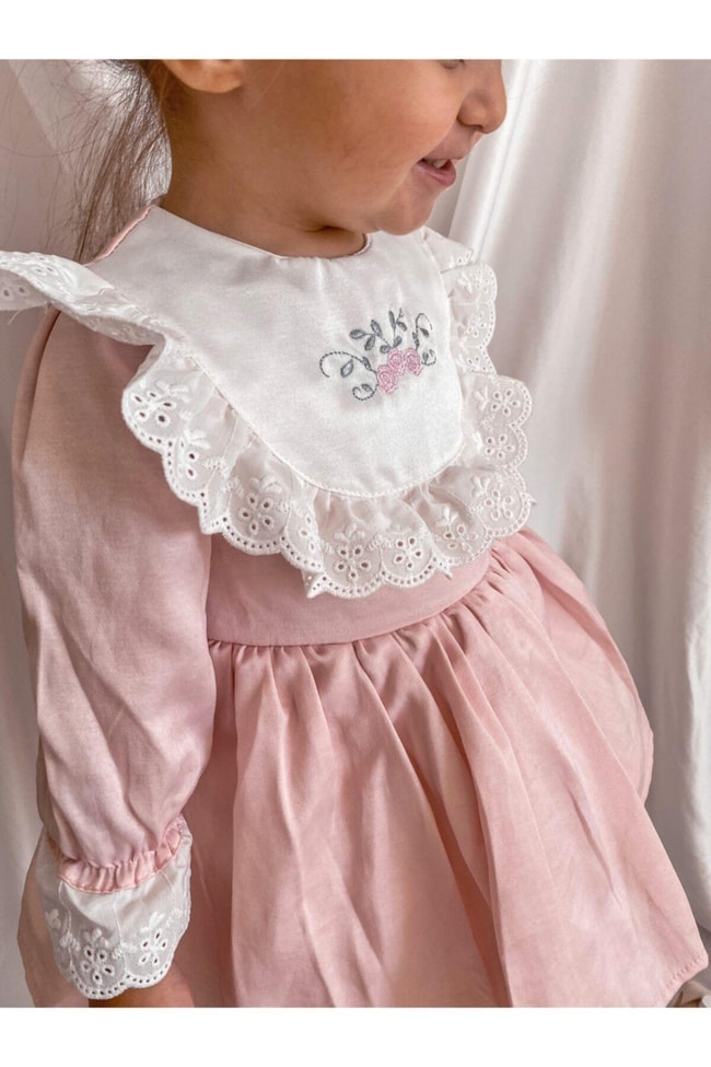 Kız Çocuk Çiçek Işlemeli Vintage Elbise