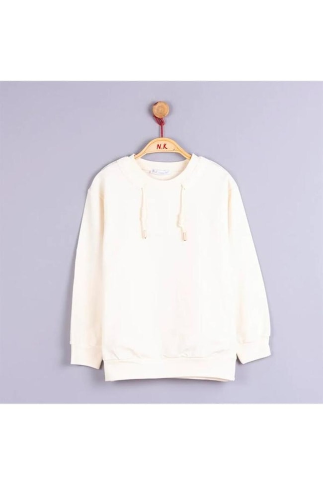 Kız Çocuk Ekru Halatlı Pamuklu Sweatshirt