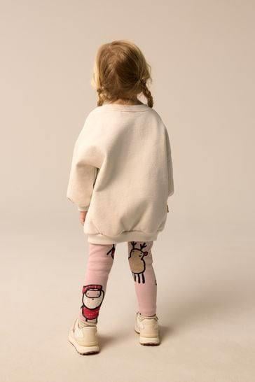 Kız Çocuk Geyik Yılbaşı Desenli Kışlık Pamuklu Sweatshirt Tayt Alt-Üst Takım