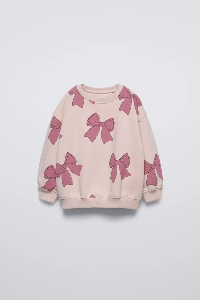 Kız Çocuk Kurdela Desenli Kışlık 3 İplik Pamuklu Sweatshirt Tayt Alt-Üst Takım