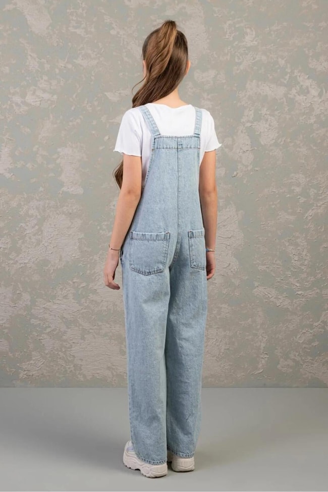 Kız Çocuk Mavi Kot Denim Salopet Tulum