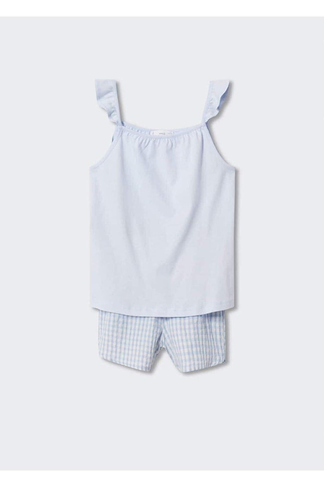 Kız Çocuk Mavi Pötikare Şort Pamuklu Pijama Takımı