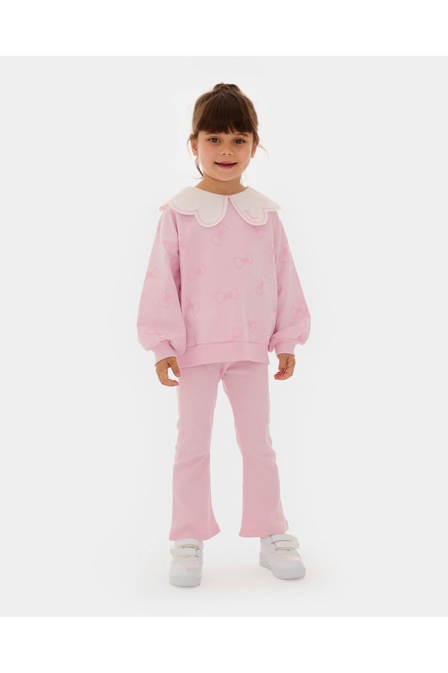 Kız Çocuk Pamuklu Bebe Yaka Pamuklu Sweatshirt İspanyol Tayt Alt-Üst Takım