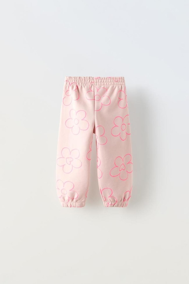 Kız Çocuk Pembe Çiçek Desenli Pamuklu Sweatshirt Eşofman Alt-Üst Takım