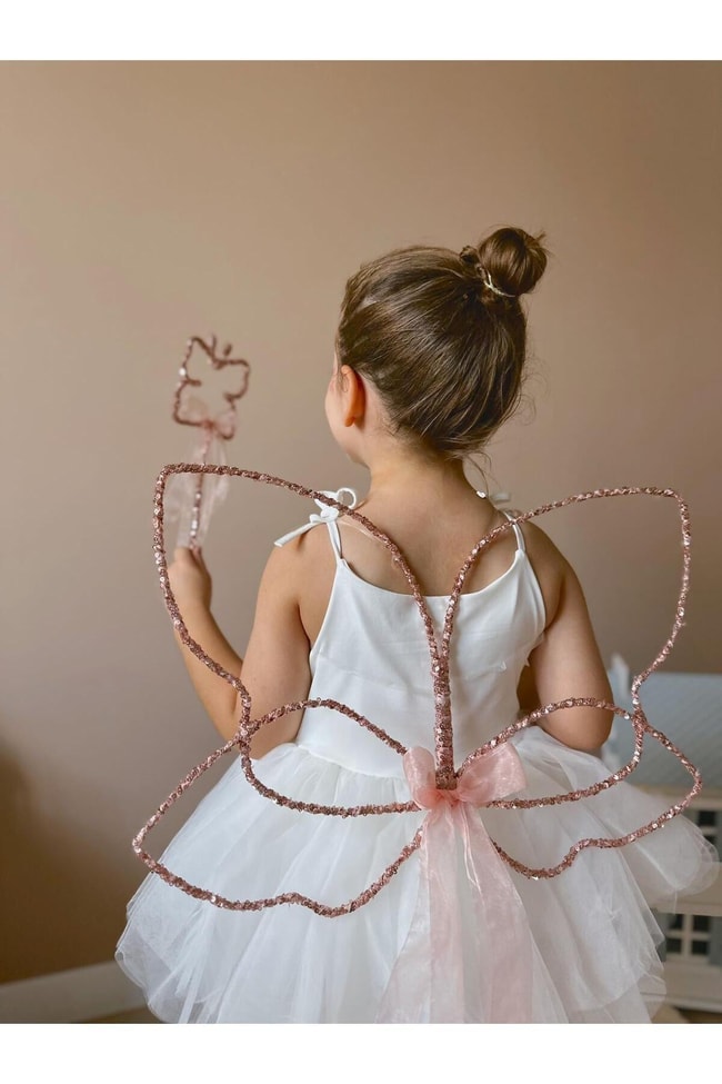 Kız Çocuk Rose Pullu 2'li Kelebek Kanat Asa Set