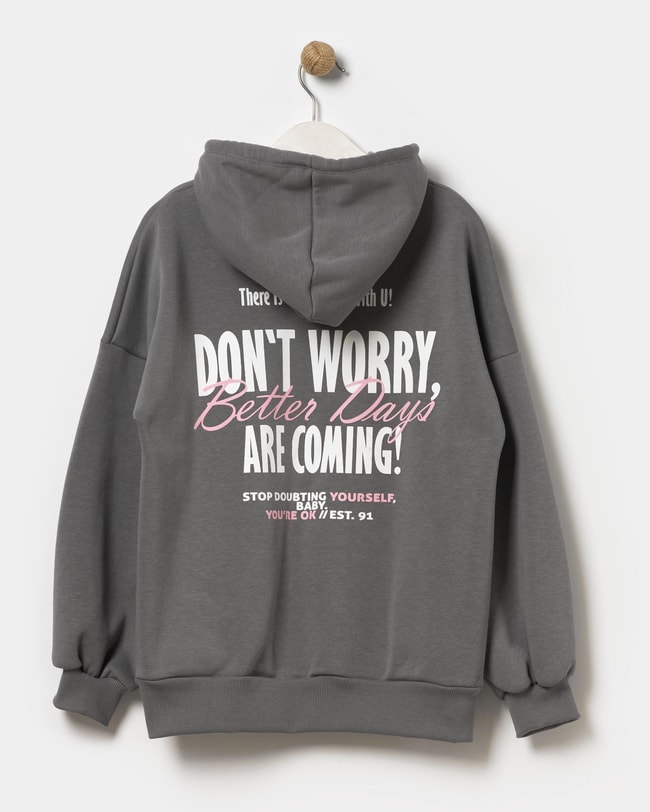 Kız Çocuk Sloganlı Kışlık 3 iplik Pamuklu Sweatshirt Eşofman Alt-Üst Takım