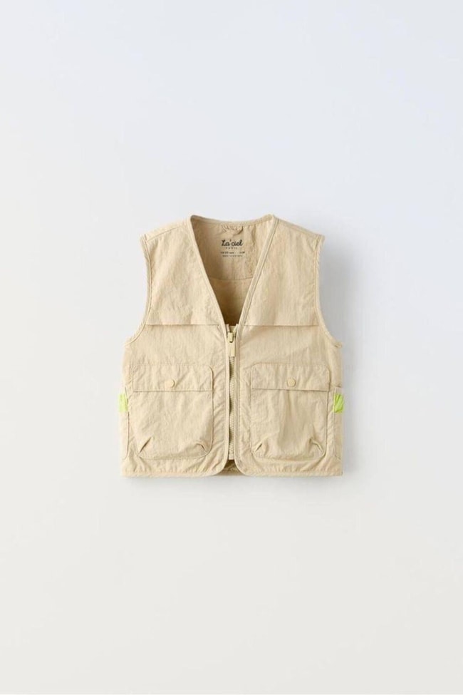 Unisex Bej Su Geçirmez Kumaş Yelek