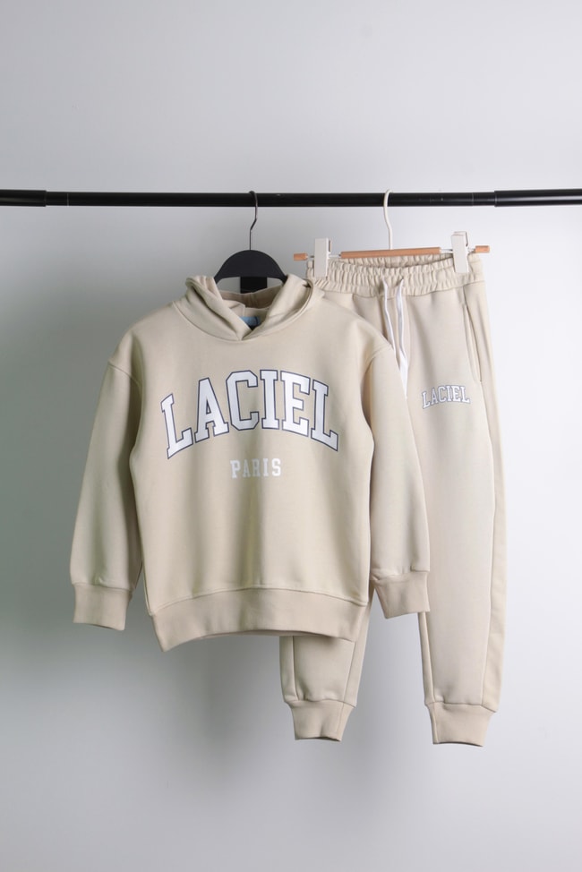 Unisex Çocuk Sloganlı Kışlık 3 iplik Pamuklu Sweatshirt Eşofman Alt-Üst Takım