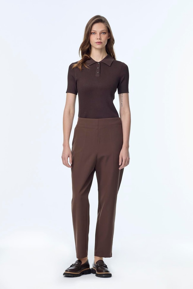 Beli Lastikli Sigaret Kahve Pantolon P-0199