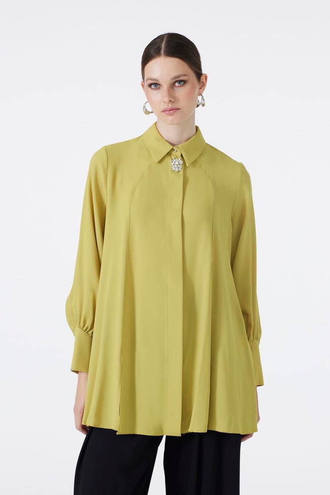 Broş Detaylı Asit Bluz B-0095