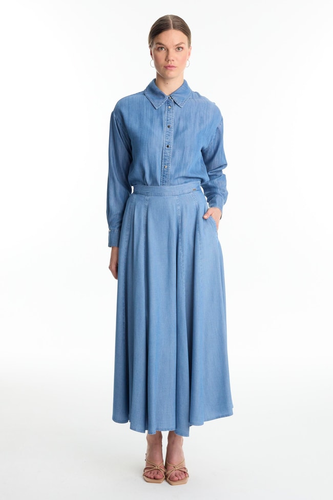 Yüksek Bel Cepli Denim Etek ETK-0144