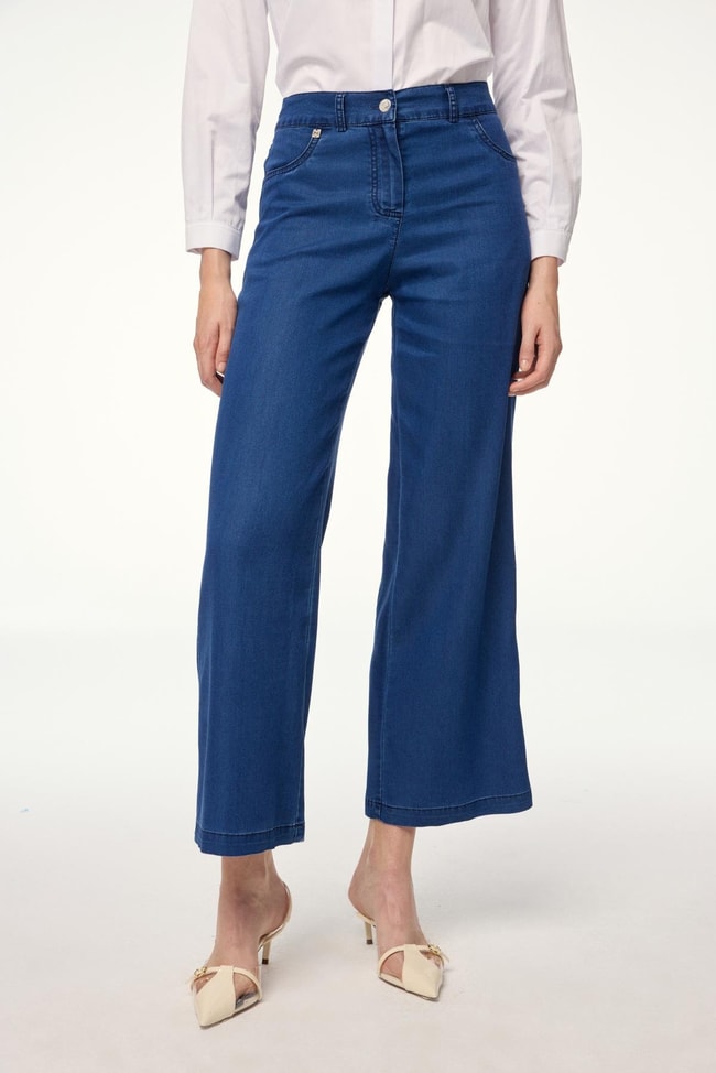 Denim Geniş Paça Lacivert Pantolon P-0136