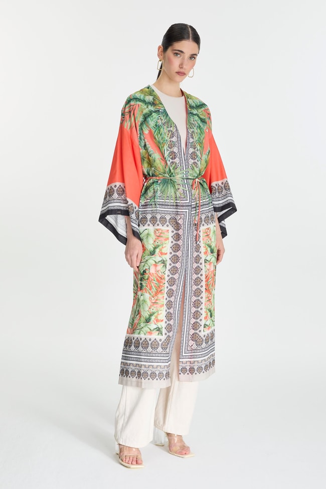 Desenli Oranj Kimono GÇ-0168