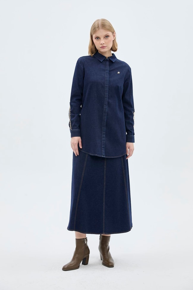 Kol Zinciri Detaylı Denim Tunik T-1516