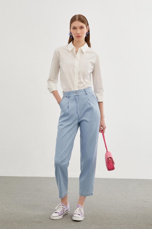 Denim Palazzo Buz Mavisi Pantolon P-0180