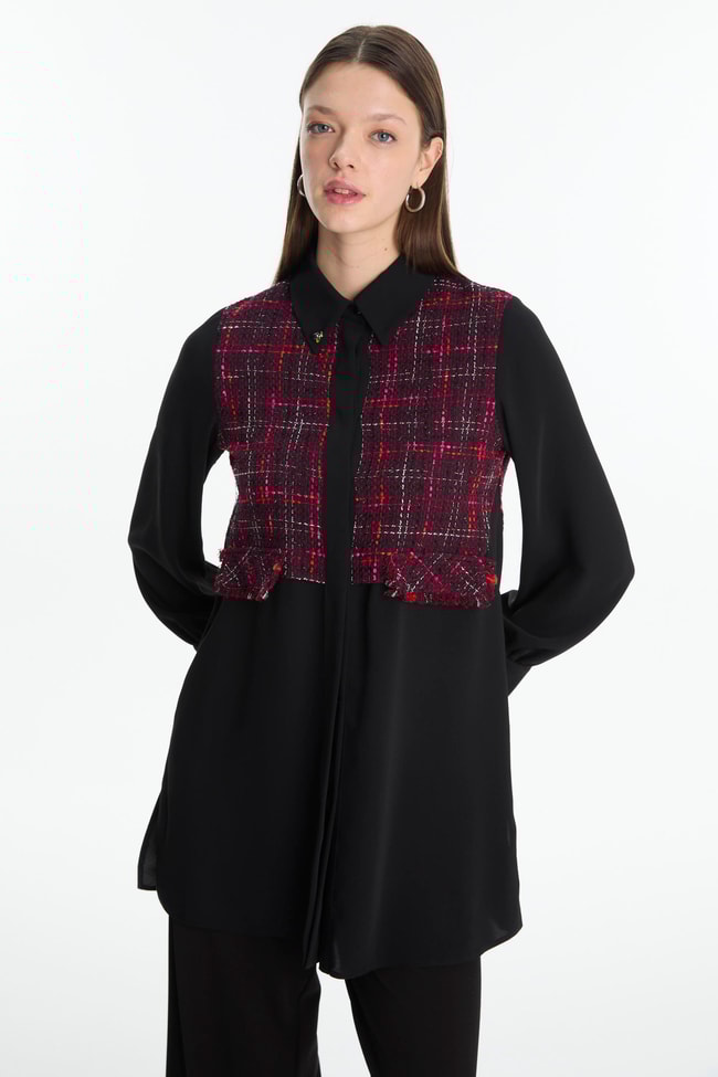Tüvit Desenli Mürdüm Tunik T-1512