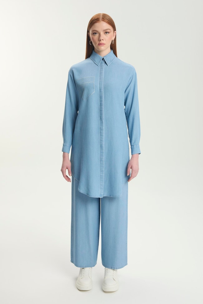 Taş İşleme Detaylı Denim Tunik T-1550