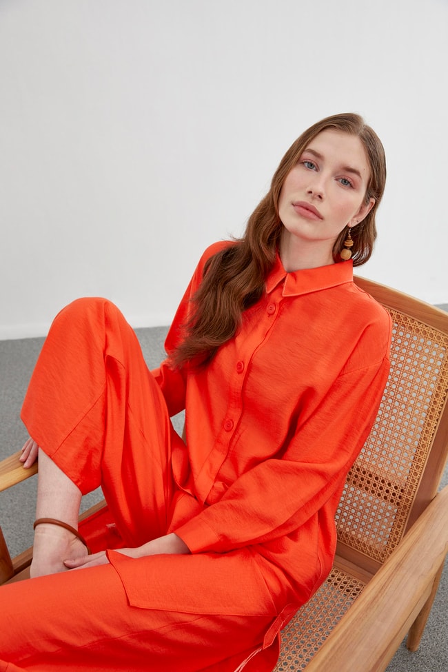Shirt Collar Orange Long Double Combination Suit TK-1278