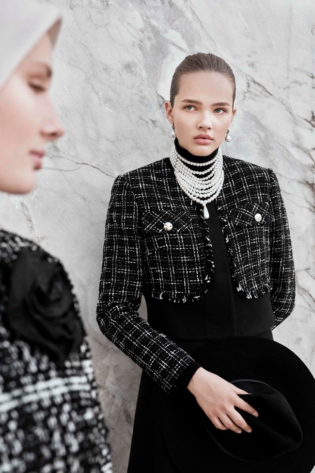 Tweed Desenli Düğme Detaylı Siyah İkili Takım TK-1397