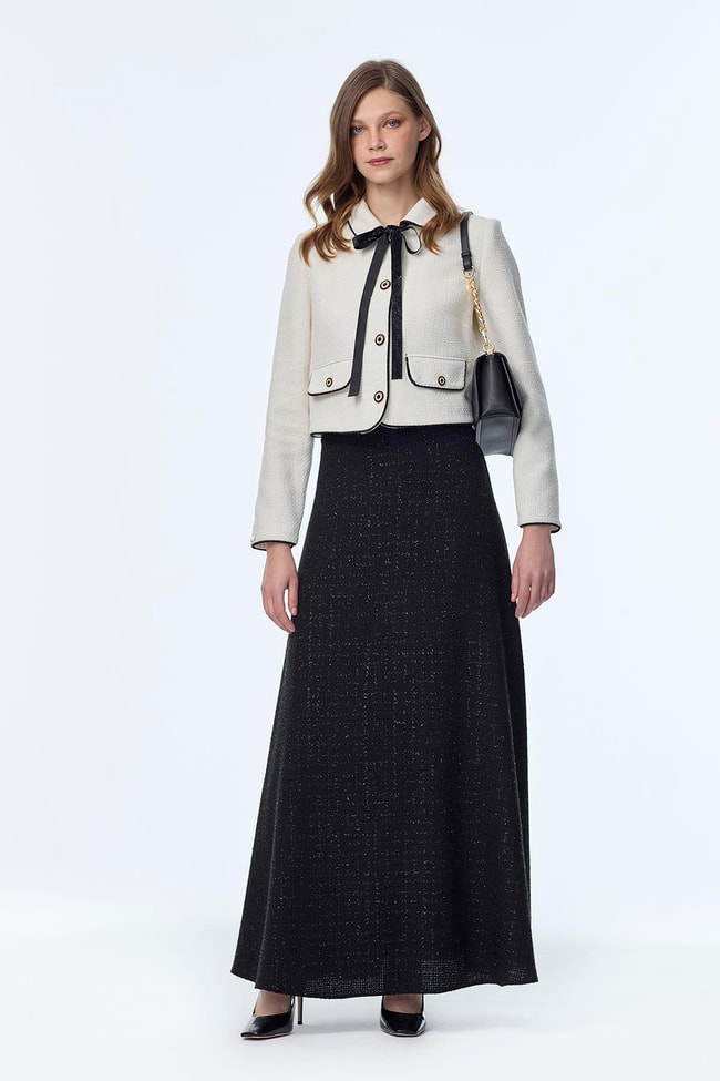 Tweed Desenli Ekru İkili Takım TK-1373