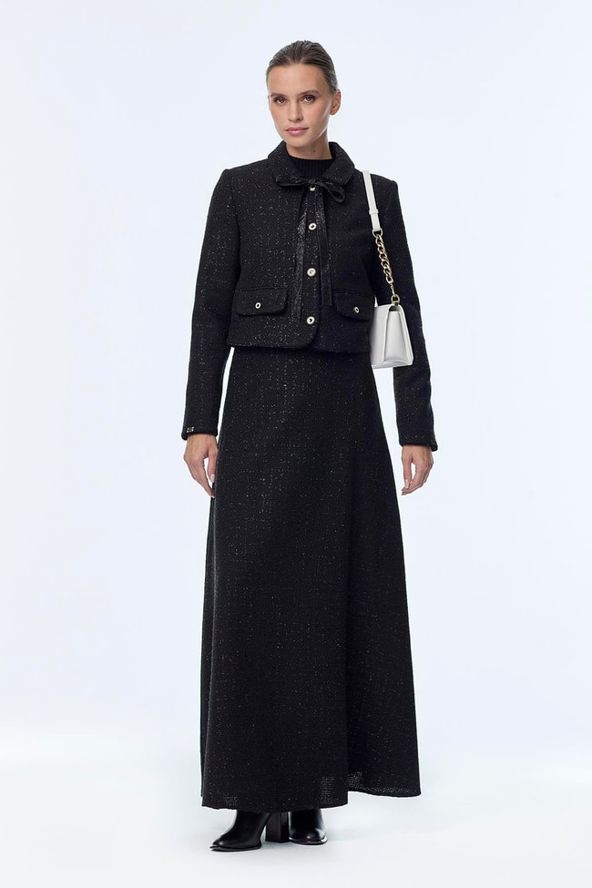 Tweed Desenli Siyah İkili Takım TK-1373