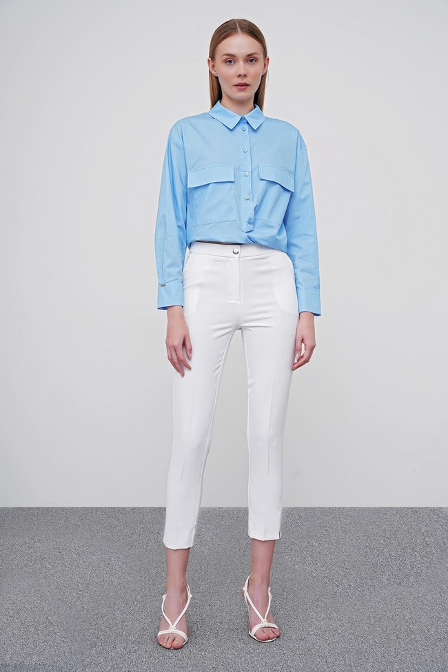  Slim Fit Fabric Pants in Ecru P-0024